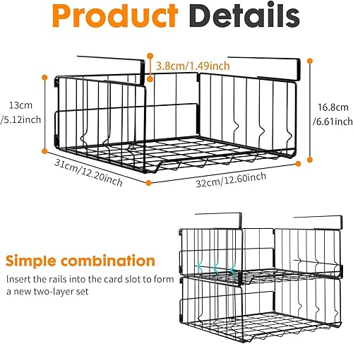 Miniatura 7 de Cesta de almacenamiento colgante debajo del estante, paquete de 4 unidades plegables debajo del gabinete, organizador de alambre de metal para