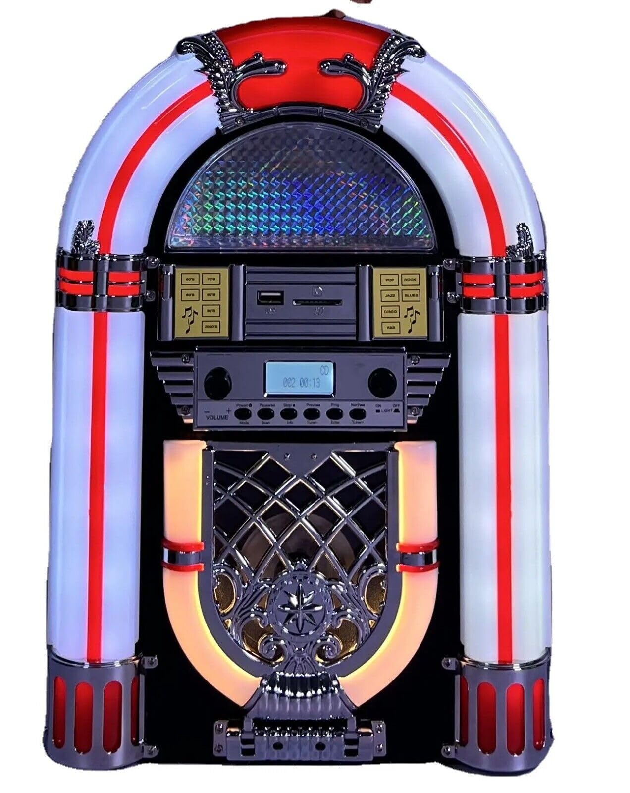 Bluetooth Jukebox USB CD Player LED SD MP3 Tabletop Desk Top Retro Music System