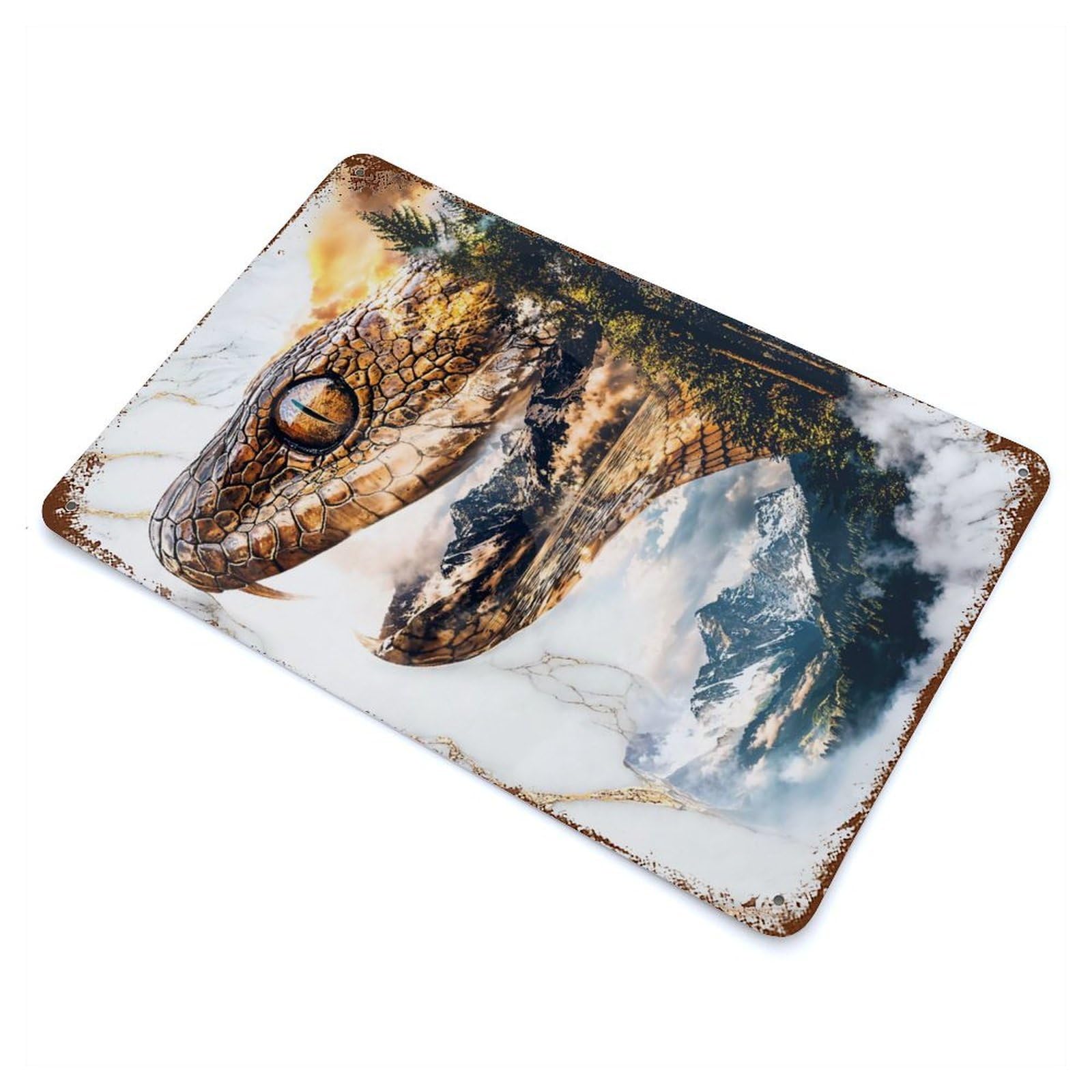 Fangs of The Wild 11.8"x7.9" Rust Effect Tin Sign, Industrial Home Decor for Living Room, Hallway And Home Decor