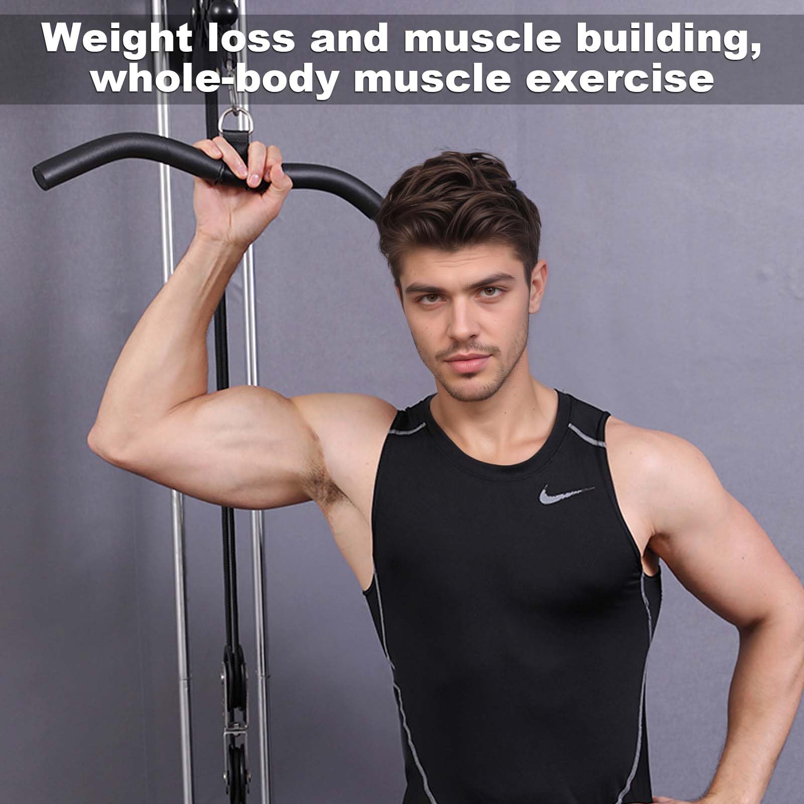 Barre de Tirage Musculation, Barre Triceps Biceps 48 cm Noire, Accessoires Machine de Musculation, Lat Pulldown Bar, Renforcement Musculaire, Sport, Fitness, Maison