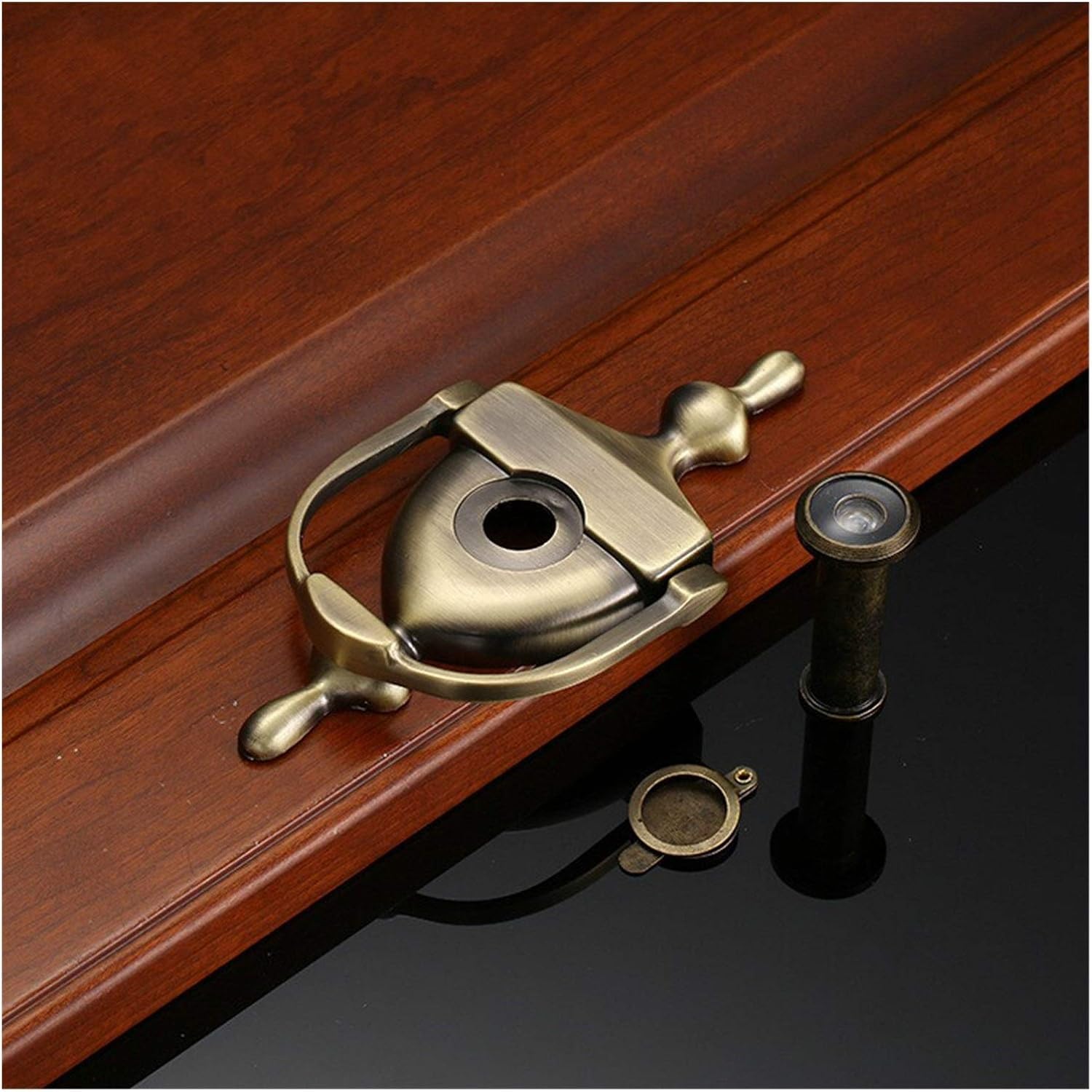 Zhaoqin Green Bronze Door Knocker Door Knockers Modern Zinc Alloy Door Knocker Door Handle Peep Hole Knock Furniture Handle Home Decoration Hardware(Green Bronze)