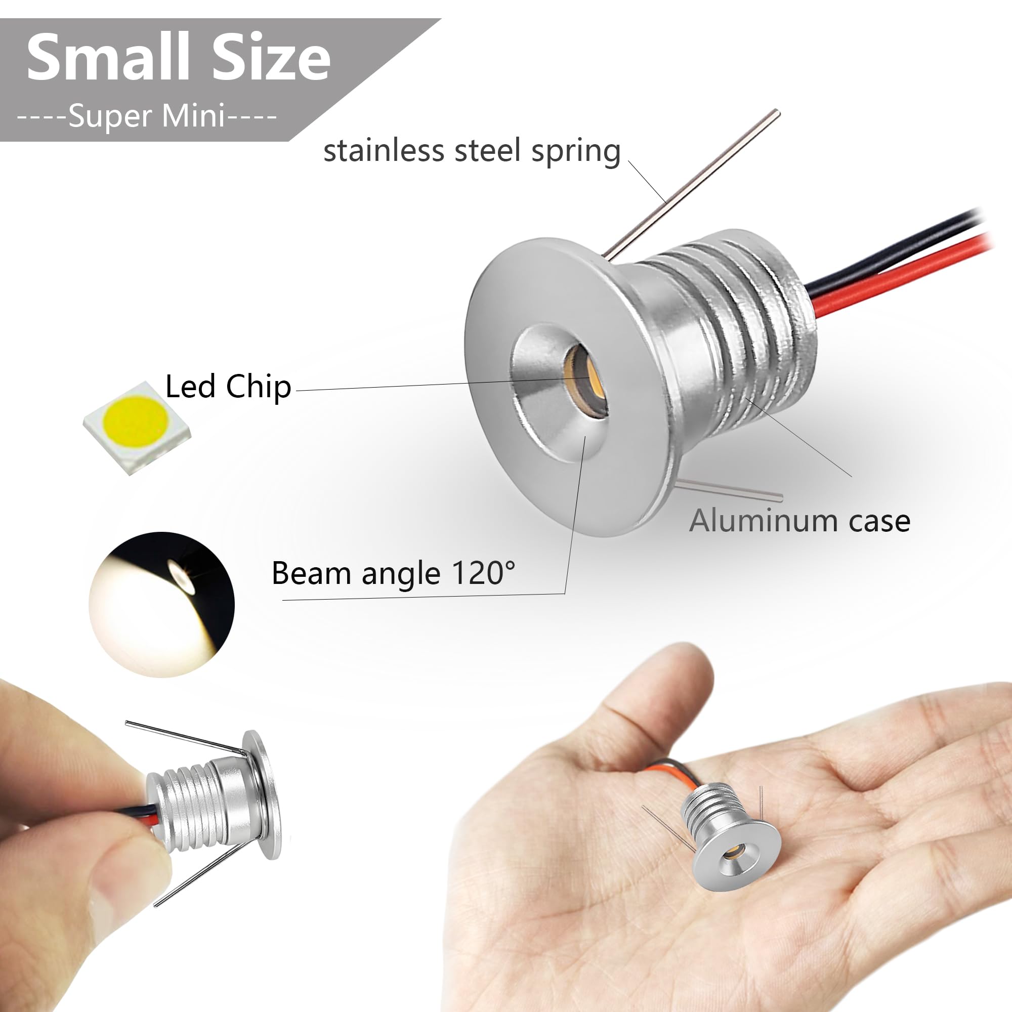 9 Pack Mini Downlight LED Techo Empotrable 1W, 12V IP65 Focos LED, Focos para el techo, para Baño,Cocina,escaparate,armario,dormitorio,Diámetro 22mm,agujero16mm (plateado,Blanco cálido 3000K)