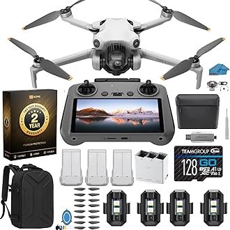 Mini 4 Pro Folding Drone with RC 2 Remote (With Screen) Fly More Combo, 4K HDR Video Camera for Adults, Under 249g, Omnidirectional Sensing, 3 Batteries Bundle with 128 gb SD Card Strobe Lights and More with 2 Year extended Warranty