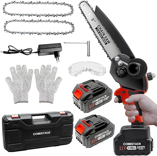 6 & 8 Zoll Mini Kettensäge Kabellos - Mit 2 Akkus Für Garten & Baumschnitt