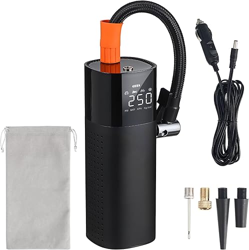 Compresor de aire portátil para inflador de neumáticos con monitor de presión digital y bomba eléctrica con cable de luz LED para automóvil,