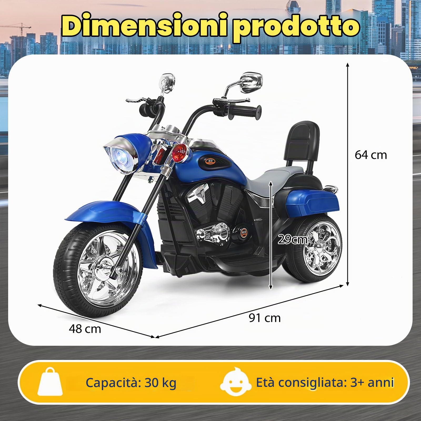 SOARS Moto Elettrica per Bambini 6V a 3 Ruote (Blu)