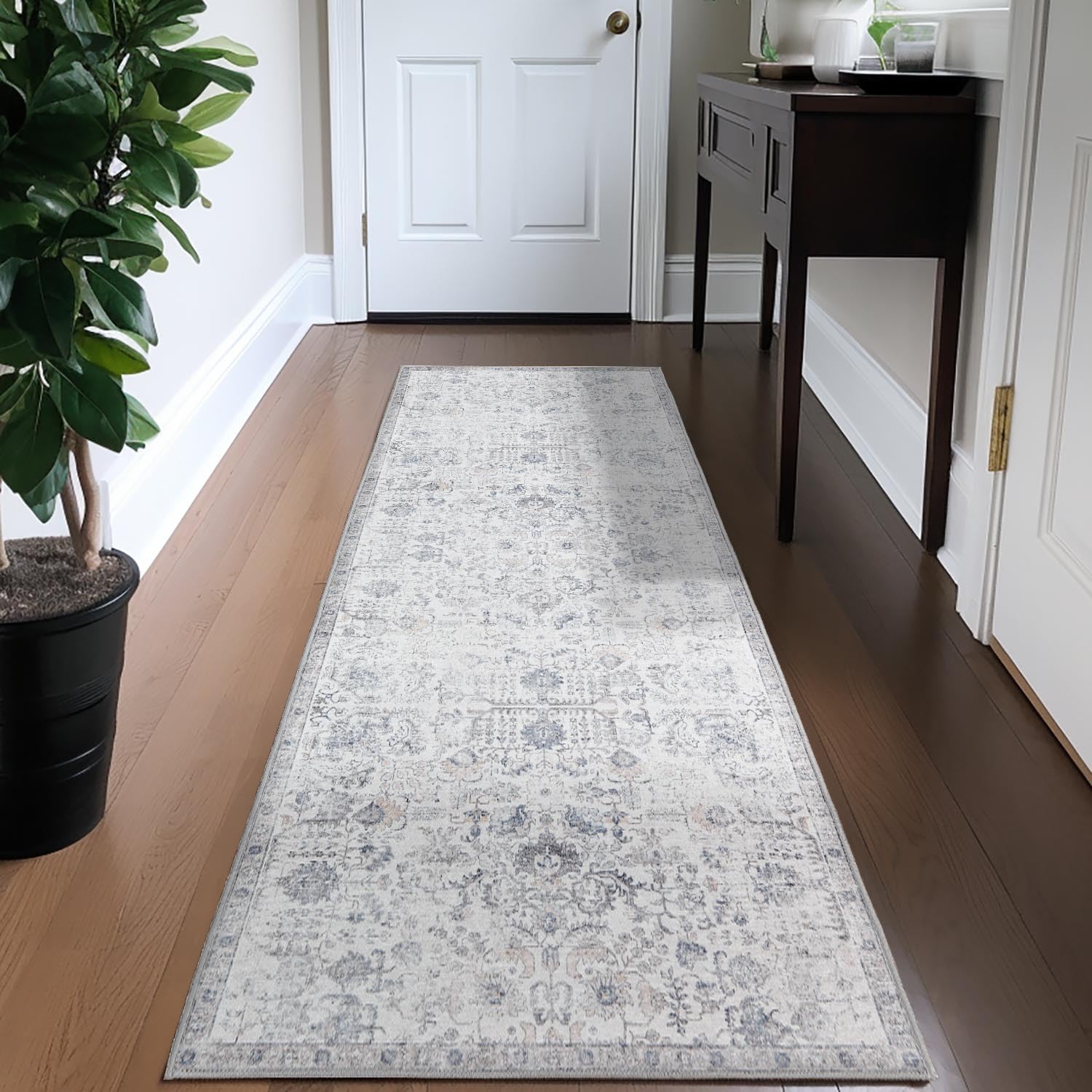 Tapis de couloir vintage rétro gris bohème 60 x 210 cm antidérapant