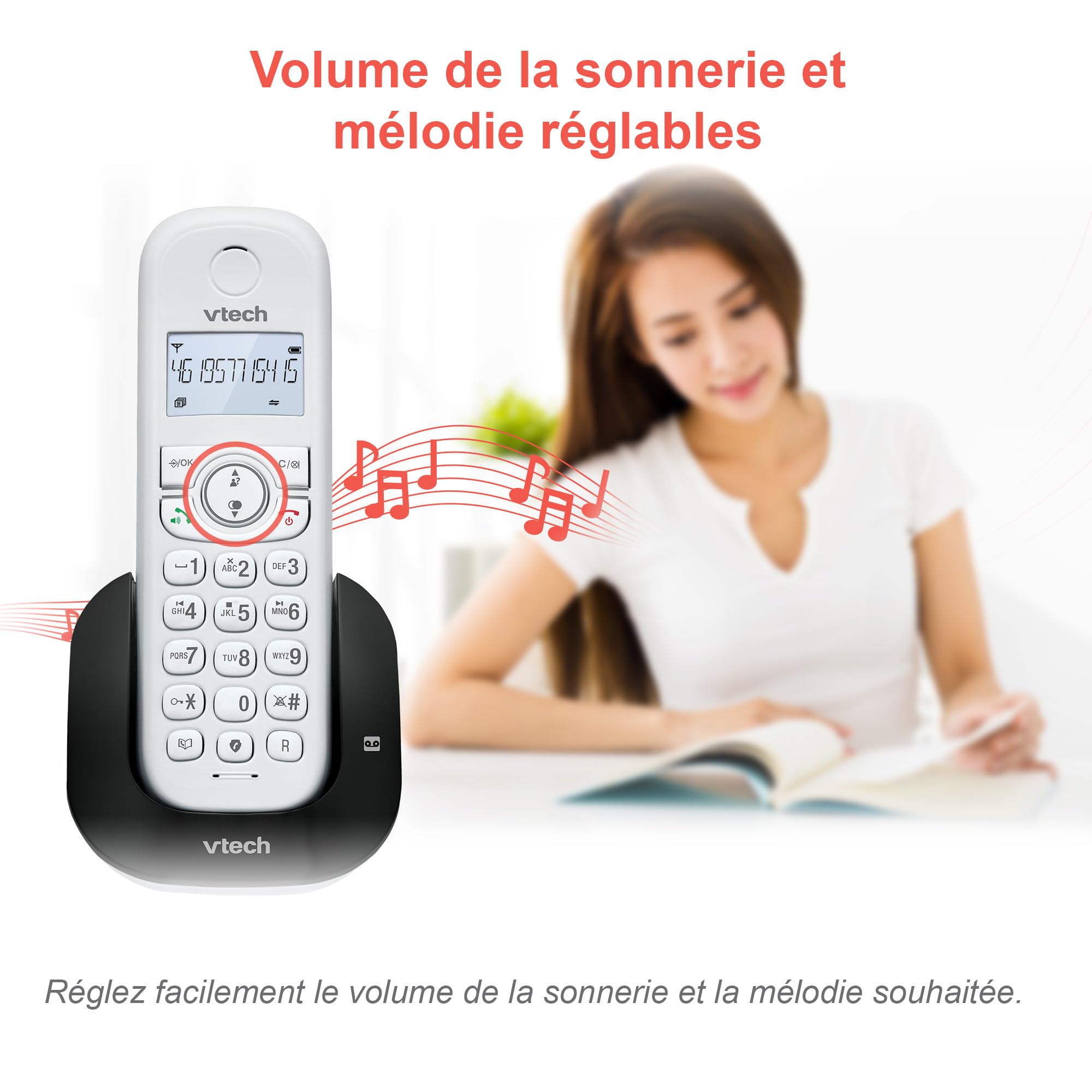 VTech CS1551 Bezprzewodowy telefon DECT z 2 słuchawkami z ładowarką, automatyczną sekretarką, blokadą połączeń, identyfikatorem dzwoniącym/połączenia oczekującego, głośnikiem, podświetlanym ekranem i