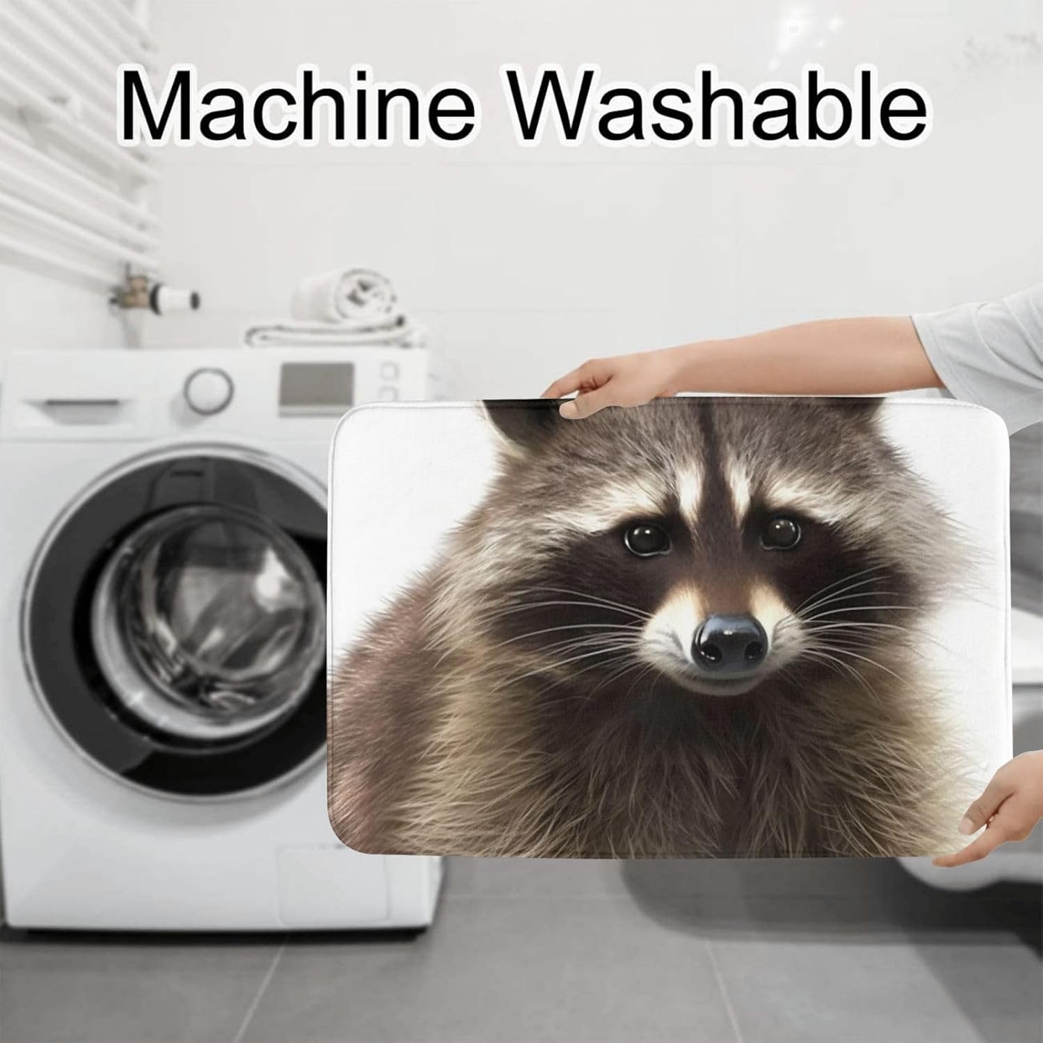 3 Piece Bathroom Rugs Sets Super Absorbent Bathroom Mats Set Non-Slip Bath Rug Washable Contour Mat and Toilet Lid Cover Hairy Raccoon Bath Mats Carpet for Bathroom Shower Rug