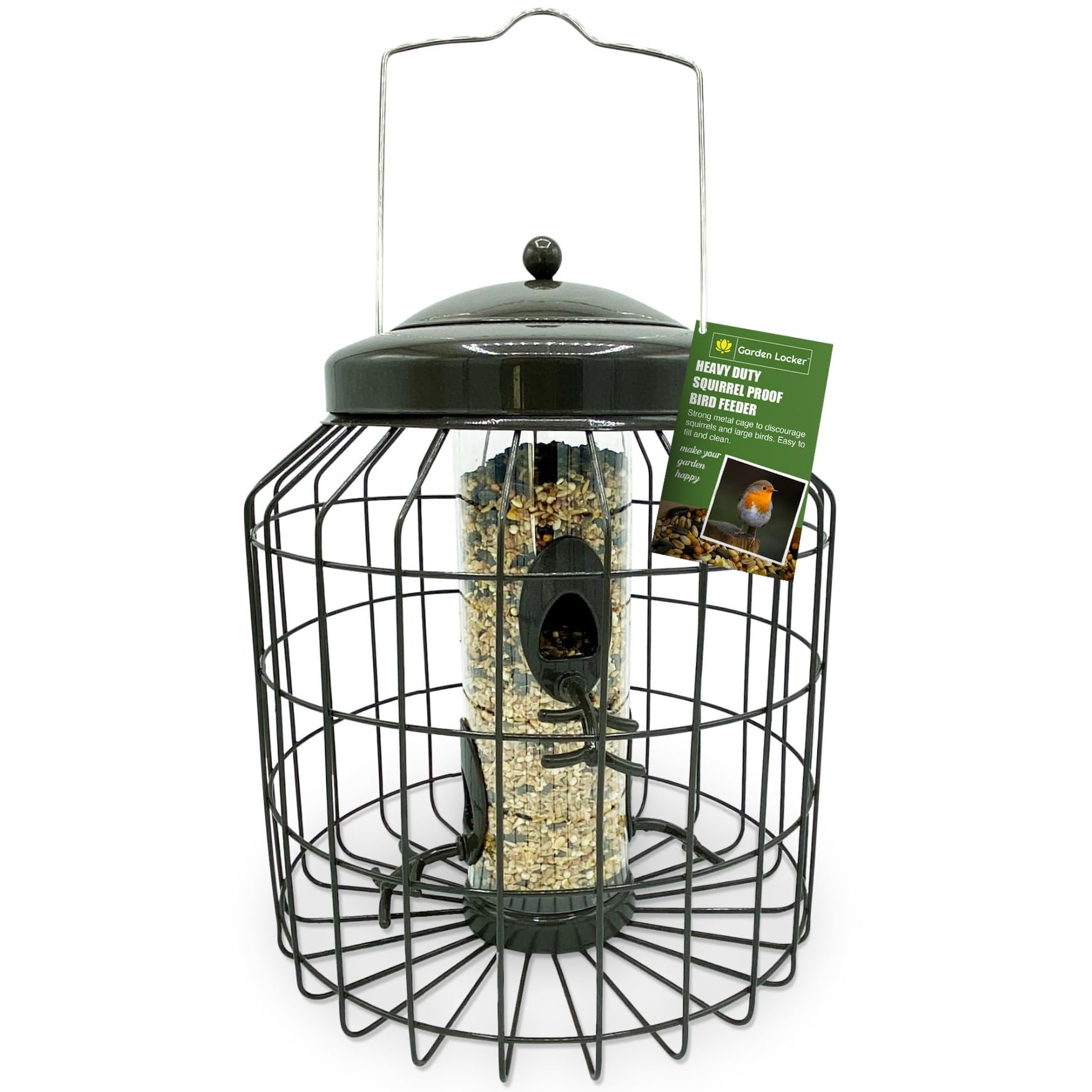 Vogelfutterstation für Wildsamen, groß, robust, Eichhörnchensicher, für den Außenbereich, Garten, Mokkabraun – mit starkem verzinktem Metallkäfig zur Abschreckung von Eichhörnchen und großen Vögeln