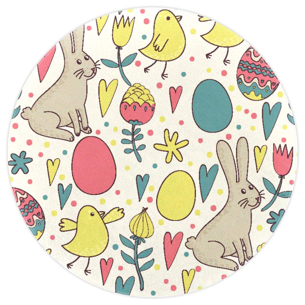 Tapis rond de Pâques en tissu polyester multicolore doux pour chambre bébé