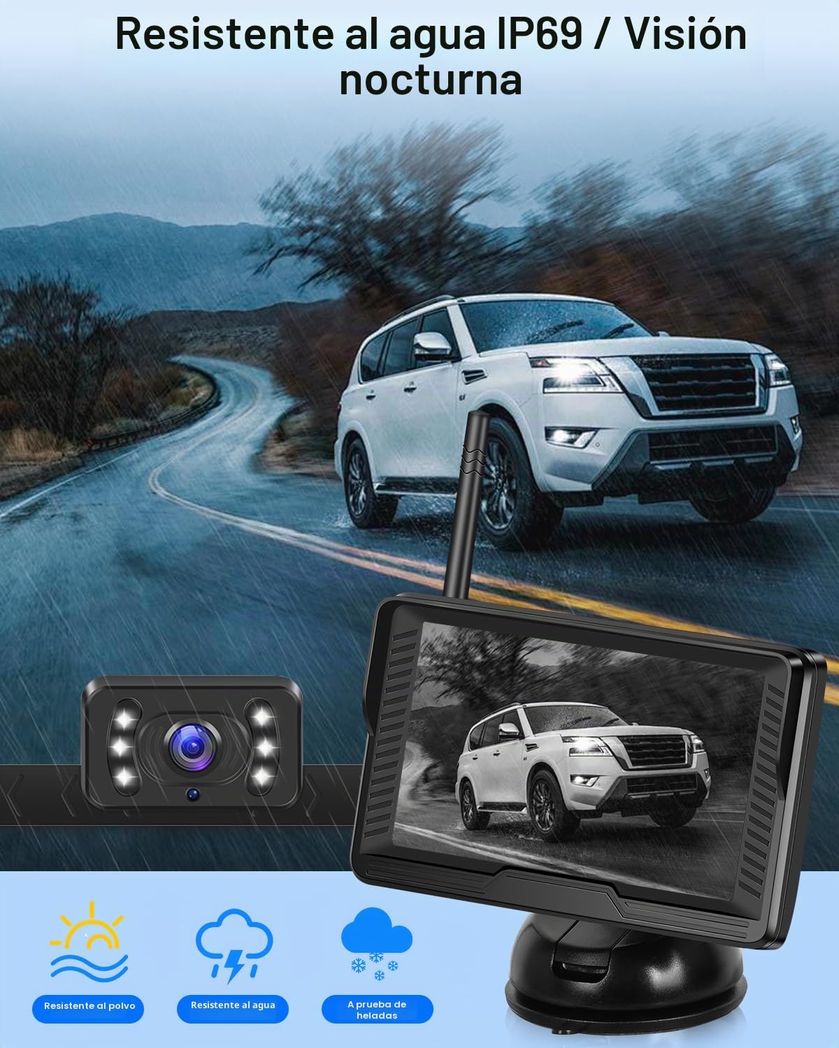 NHOPEEW Kit de caméra de recul Sans Fil Avec moniteur de caméra de recul IPS de 4,3 pouces - Vision Nocturne Caméra de recul étanche IP69 pour Voiture, camion, Camping-Car, remorque