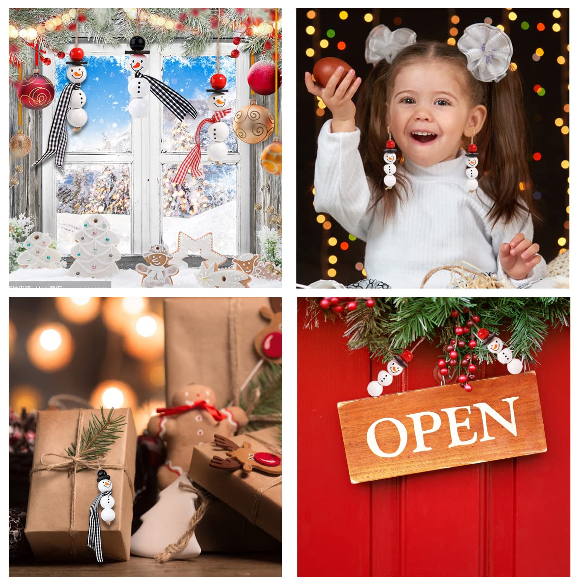 180-teiliges Weihnachts-Bastelset Mit Schneemann-Holzperlen – Inkl. Seil & Bänder – Für DIY-Schmuck & Dekoration