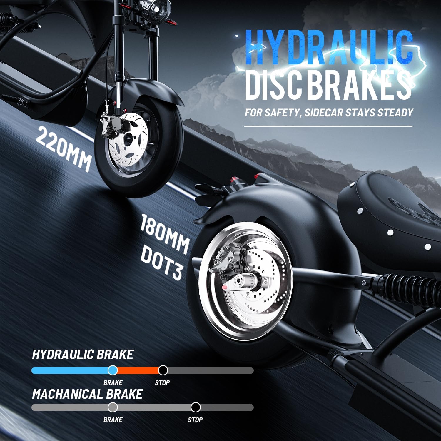 eAhora 2000W M1P Sidecar Electric Motorcycle for Adults,37mph 60V 30Ah Lithium Battery 40+ Miles Range, Full Suspension and Hydraulic Brakes Electric Mopeds