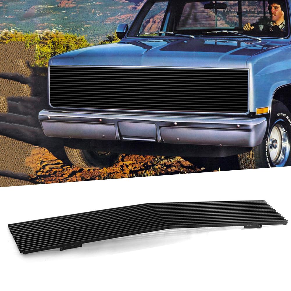 Black Front Grill fits 1981 82 83 84 85 86 1987 Chevy GMC Pickup Suburban Blazer Jimmy Phantom Billet Grille Grill Insert (Black cover light)