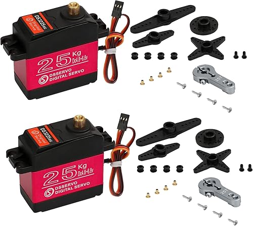 HOOYIJ DS3225MG - Paquete de 2 servomotores digitales impermeables de 55.1 lbs, DS3225MG de alto par de torsión de metal completo servo servo con