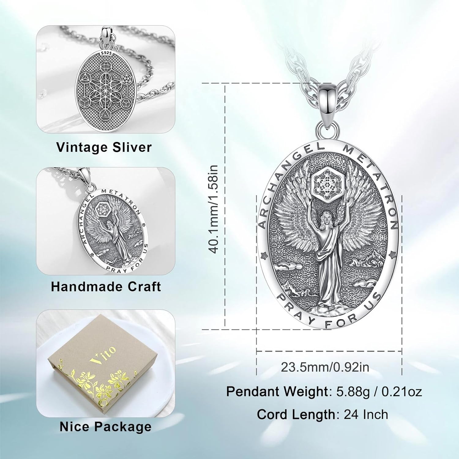 Vito 925 Sterling Silver Saint Necklaces for Women Men, St Michael/Crucifix/Caravaca/St Jude/Virgin Mary Pendant Patron Saint Amulet Medal Religion Jewelry Gift - Image 4