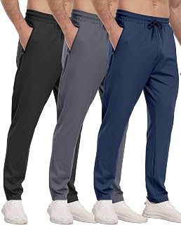 PARISDIARY 3 Pack Men's Athletic Sweatpants Joggers with 3 Zipper Pockets - Gym Workout Running Pants