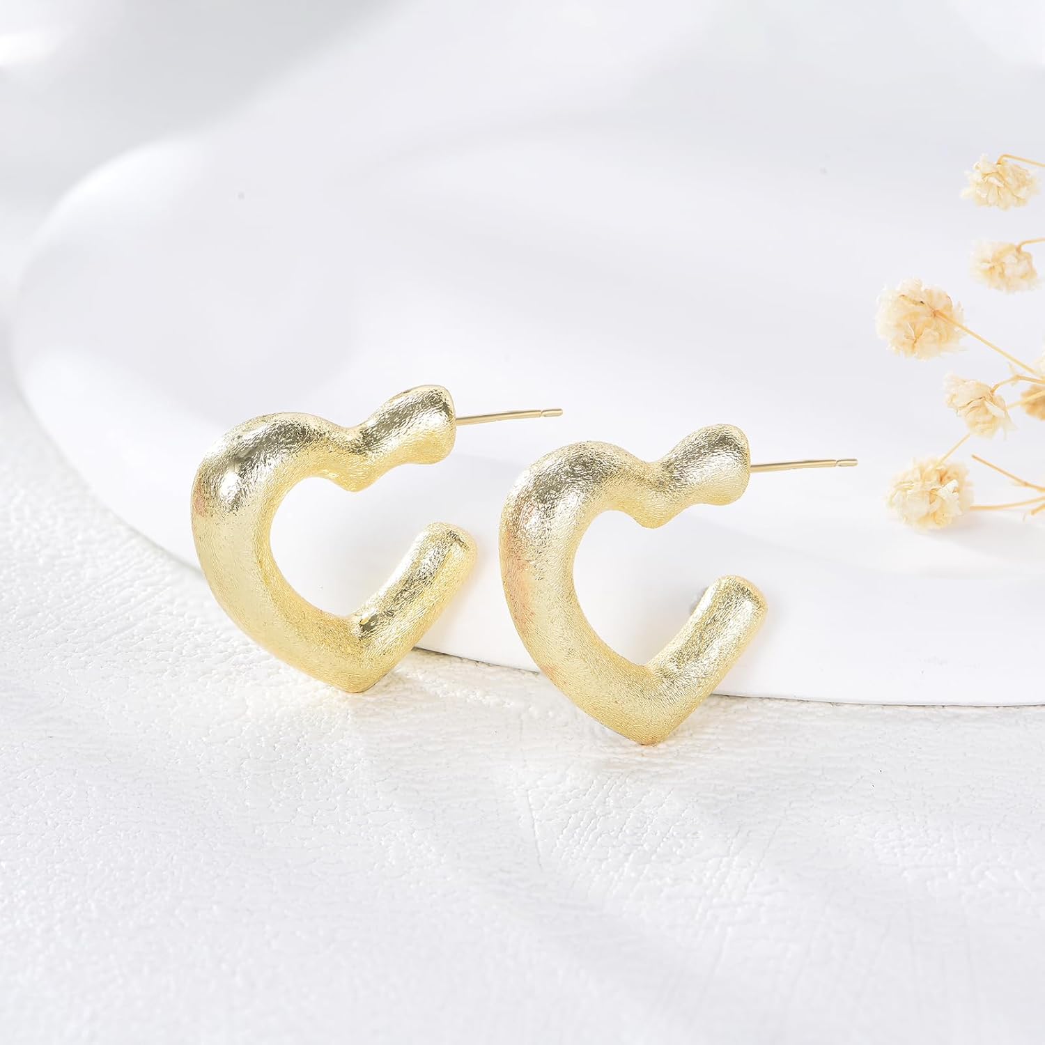 Gold Earrings for Women Heart/Square Gold Earrings Modern Statement Studs Earring Jewelry Gifts for Her - Image 4