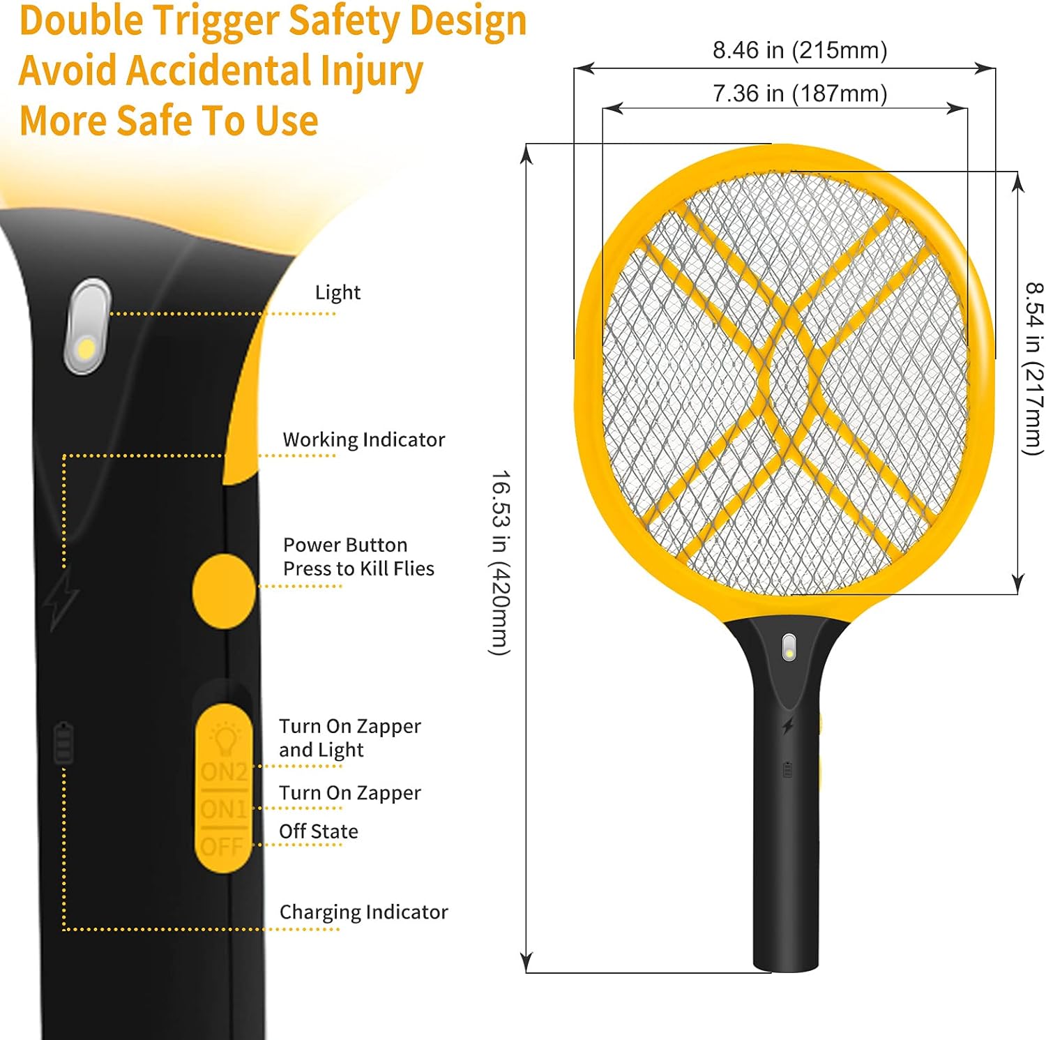 Faicuk Handheld Bug Zapper Racket Rechargeable Fly Swatter (2 Pack) : Patio, Lawn & Garden