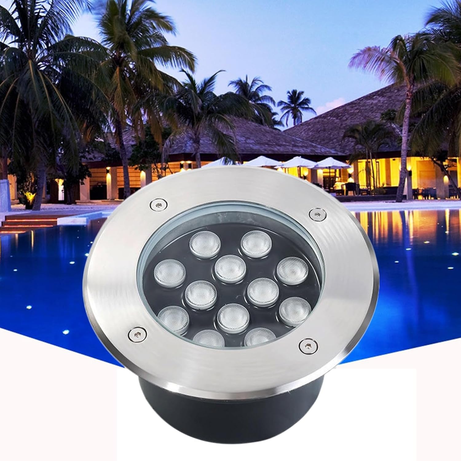 Underwater Underground Light LED Pond Lights IP68 Waterproof Low Voltage AC12/24V Submersible Led Pool Lights for Party Garden Fountain Water Rockery Round Landscape Lamp (Warm Light 5WAC12V)