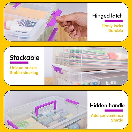 Miniatura 4 de Contenedores de almacenamiento de plástico de 2 capas con tapas, caja de transporte transparente multiusos, organizadores portátiles de manualidades