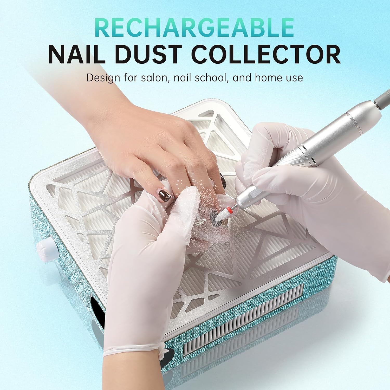 Nail Dust Collector, Cordless Dust Collector Nail Tech, Powerful Vacuum Fan Vent Dust Collector Extractor Dust Suction Machine for Acrylic Nails Polishing, Nail Salon, Lake Blue