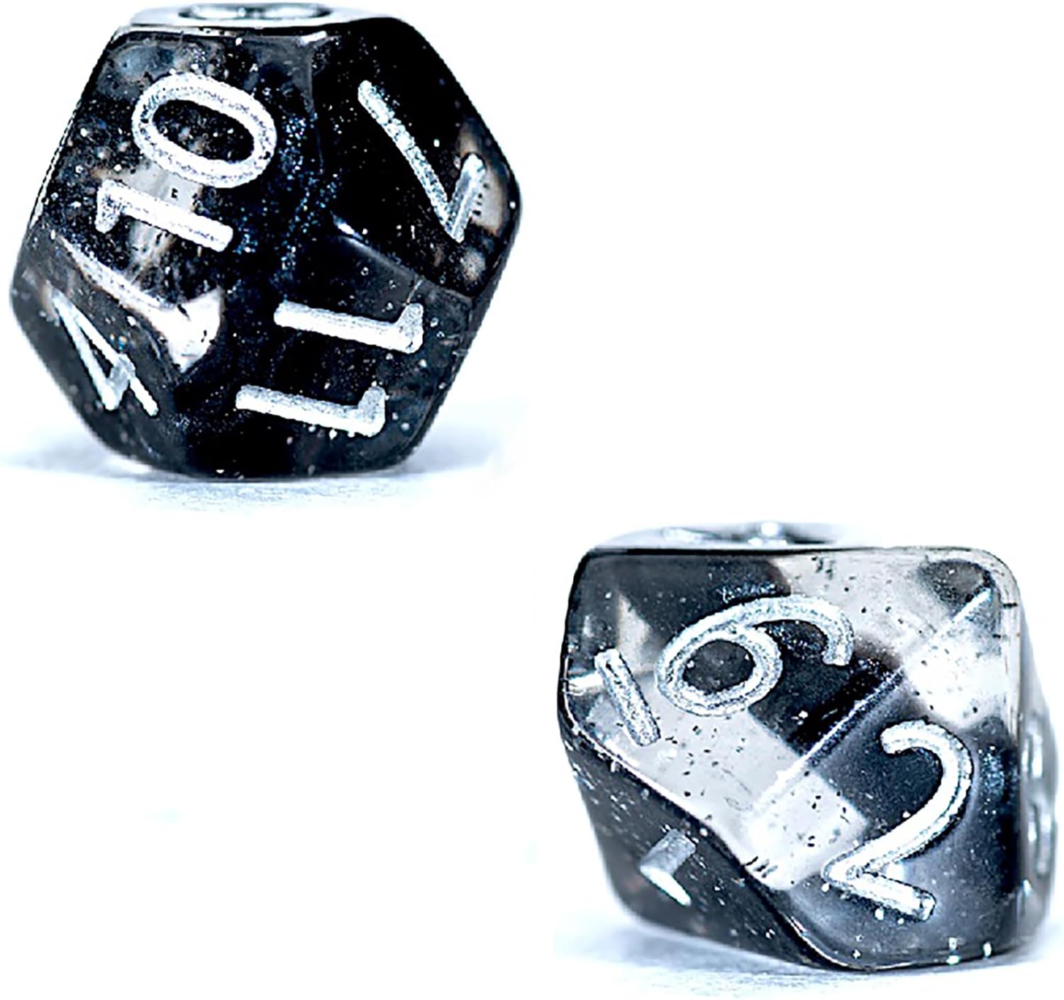 Gate Keeper Games & Dice: Mighty Tiny Dice: Dragon Eggs - 7 pc - RPG Dice Set, 3-Layer Neutron Style, Clear-Silver Glitter-Black, 12mm Resin Dice