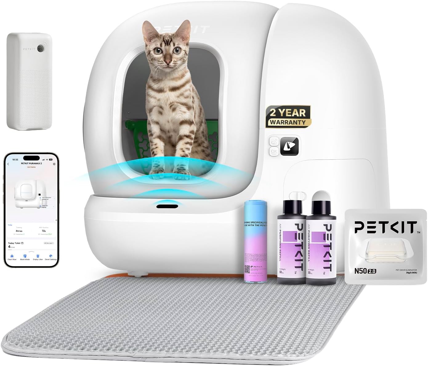 PETKIT PURA MAX 2 Self Cleaning Cat Litter Tray, App Control Automatic Cat Litter Tray for Multi-Cats, Extra-Large, Advanced Odour Control, Smart Robot Litter Box with Mat and Liners
