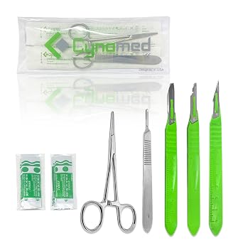 Dermaplaning Cleaning Kit - Disposable Scalpel Blades No.10, 11, 15, Metal Handle with Blades, and Hemostat Blade Removal Sterile & Individually Foil Wrapped Suitable for Dermaplaning and More