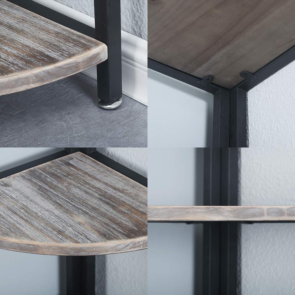 Industrial Wood Corner Shelf 6 Tier,Corner Bookcases and Book Shelves 6