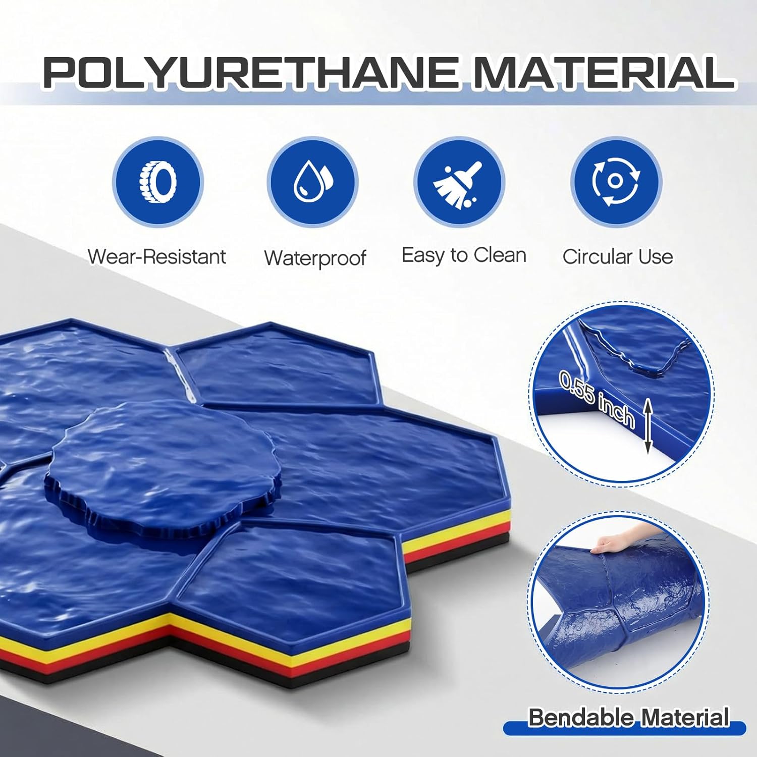 5 Pcs Concrete Stamping Mats Set, Original Random Stone Concrete Molds Texture Mat Polyurethane Reusable Slate Stamp Soft Hard with Handles Durable for Patio Wall Floor Driveways Walkways