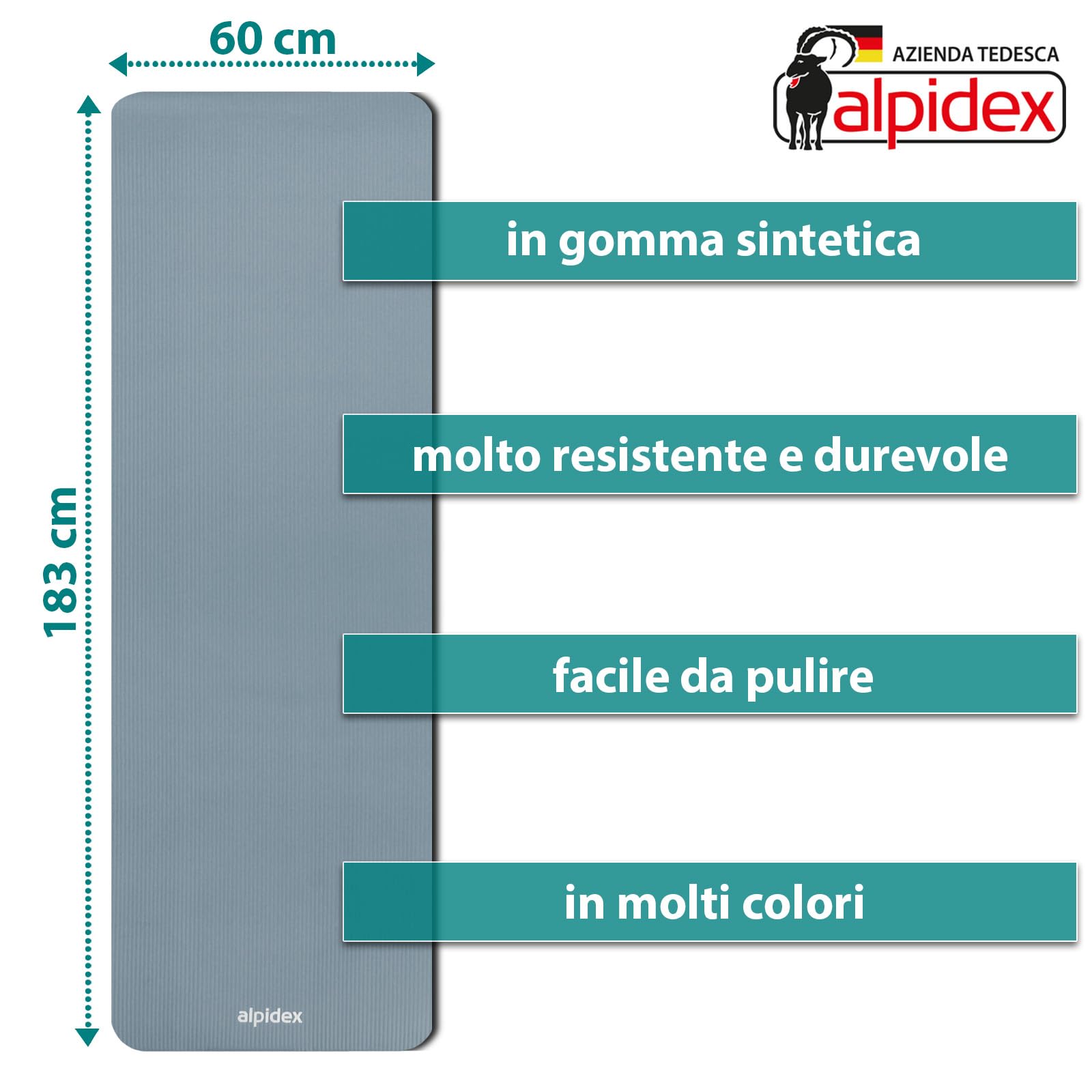 ALPIDEX Tappetino Yoga 183 x 60 x 0.8 cm Tappeto NBR Fitness Antiscivolo E-Book Cinghia Trasporto Aerobica Palestra Ginnastica Pilates Allenamento Casa