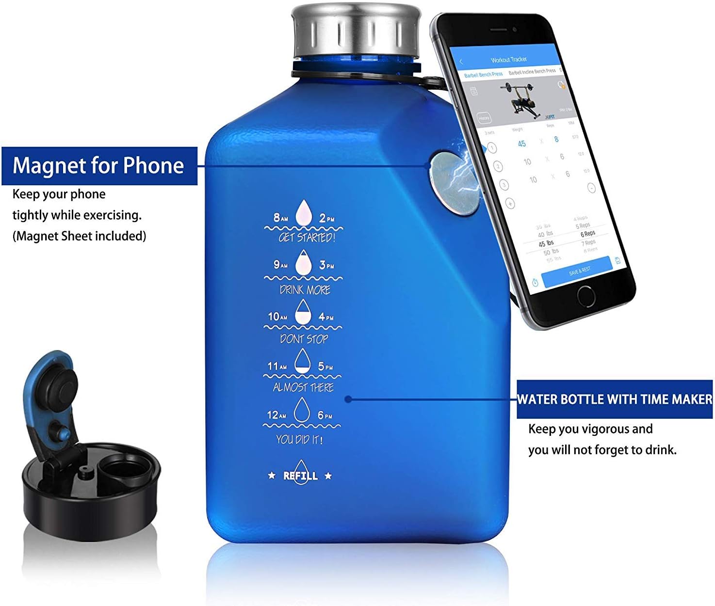 ArtLife Sports 2.7L Large Water Bottle Motivational with Time Marked Sport Water Jug Reusable Drinking Gym Water Bottle BPA Free