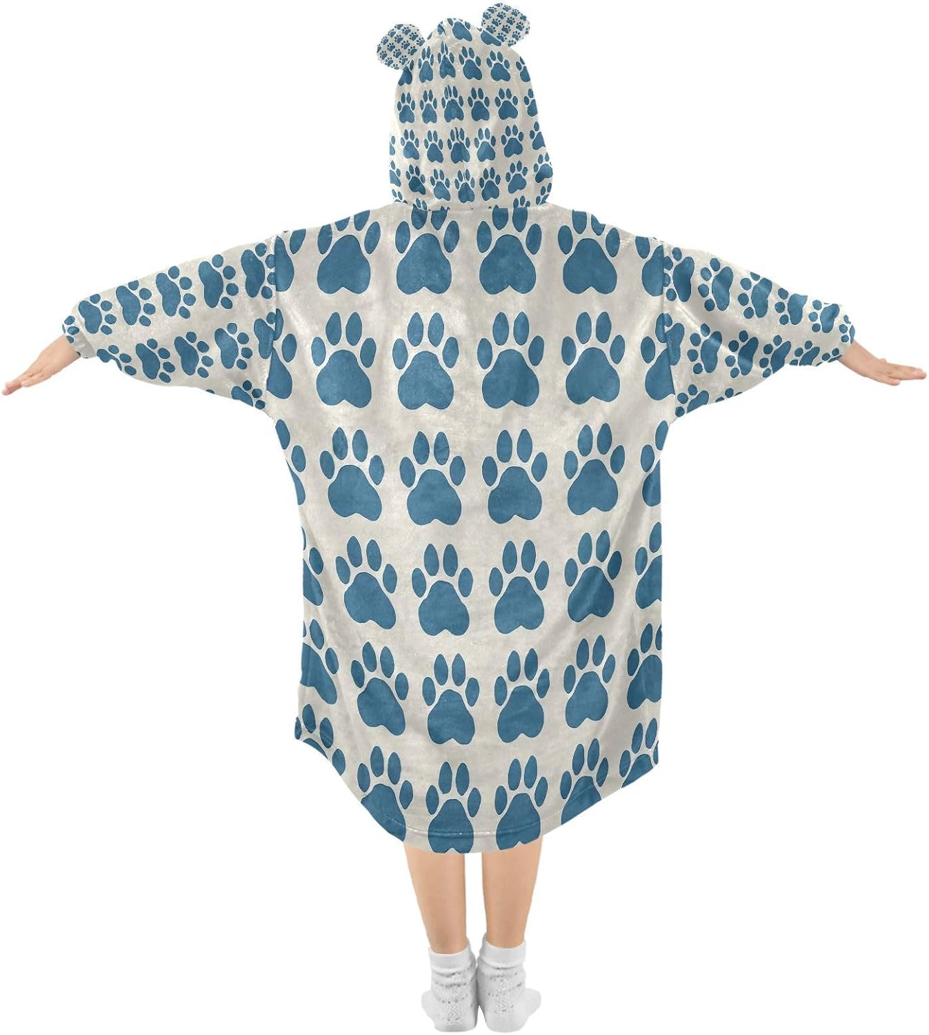 Kigai Dog Paws Wearable Blanket Hoodie for Kids Oversized Hooded Blanket Warm & Cozy Sweatshirt with Pockets