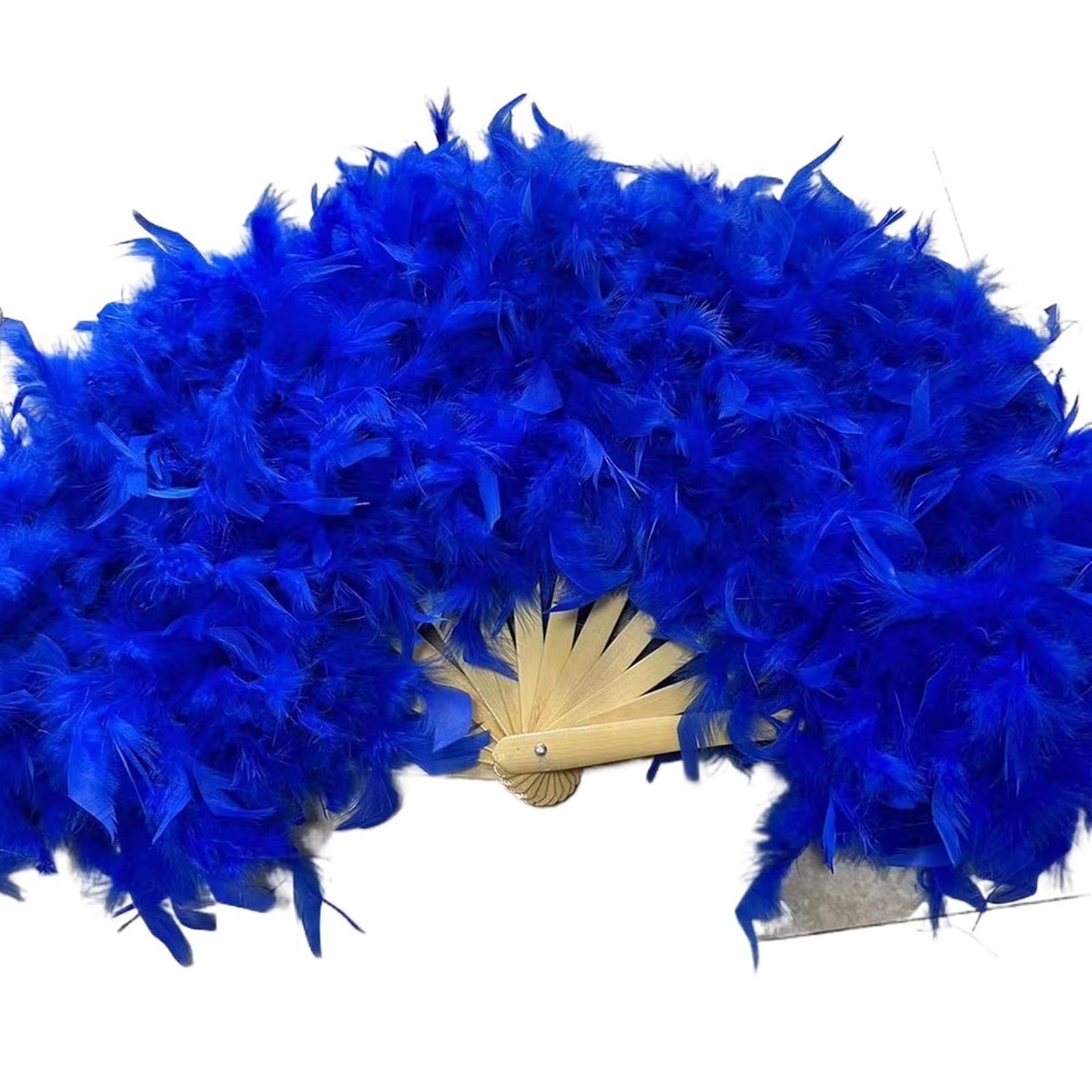 Éventail de plumes pliable haut de gamme grand format 70x40cm bleu