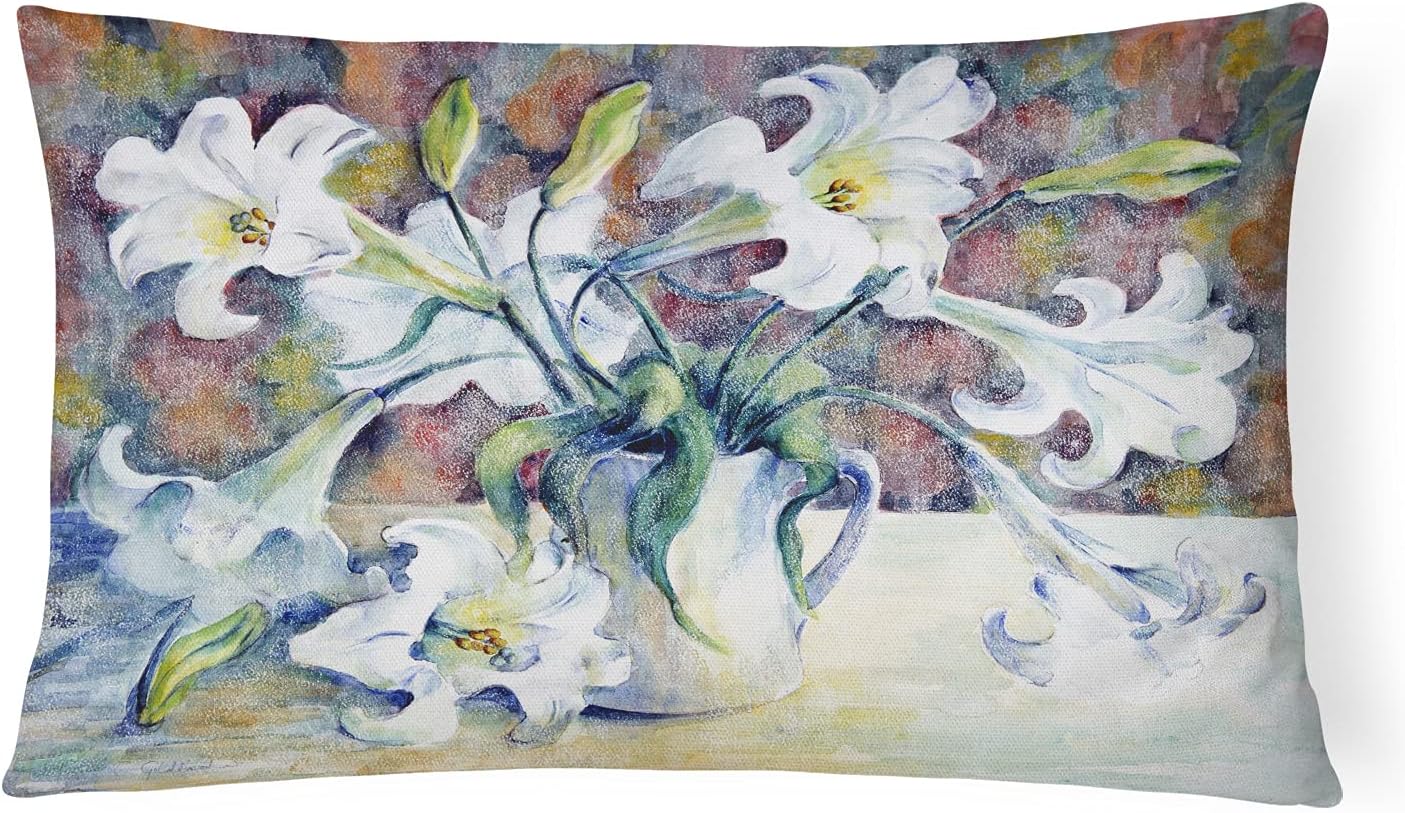 Caroline's Treasures GFGO0014PW1216 Easter Lillies Canvas Fabric Decorative Pillow Machine Washable, Indoor Outdoor Decorative Pillow for Couch, Bed or Patio, 12HX16W