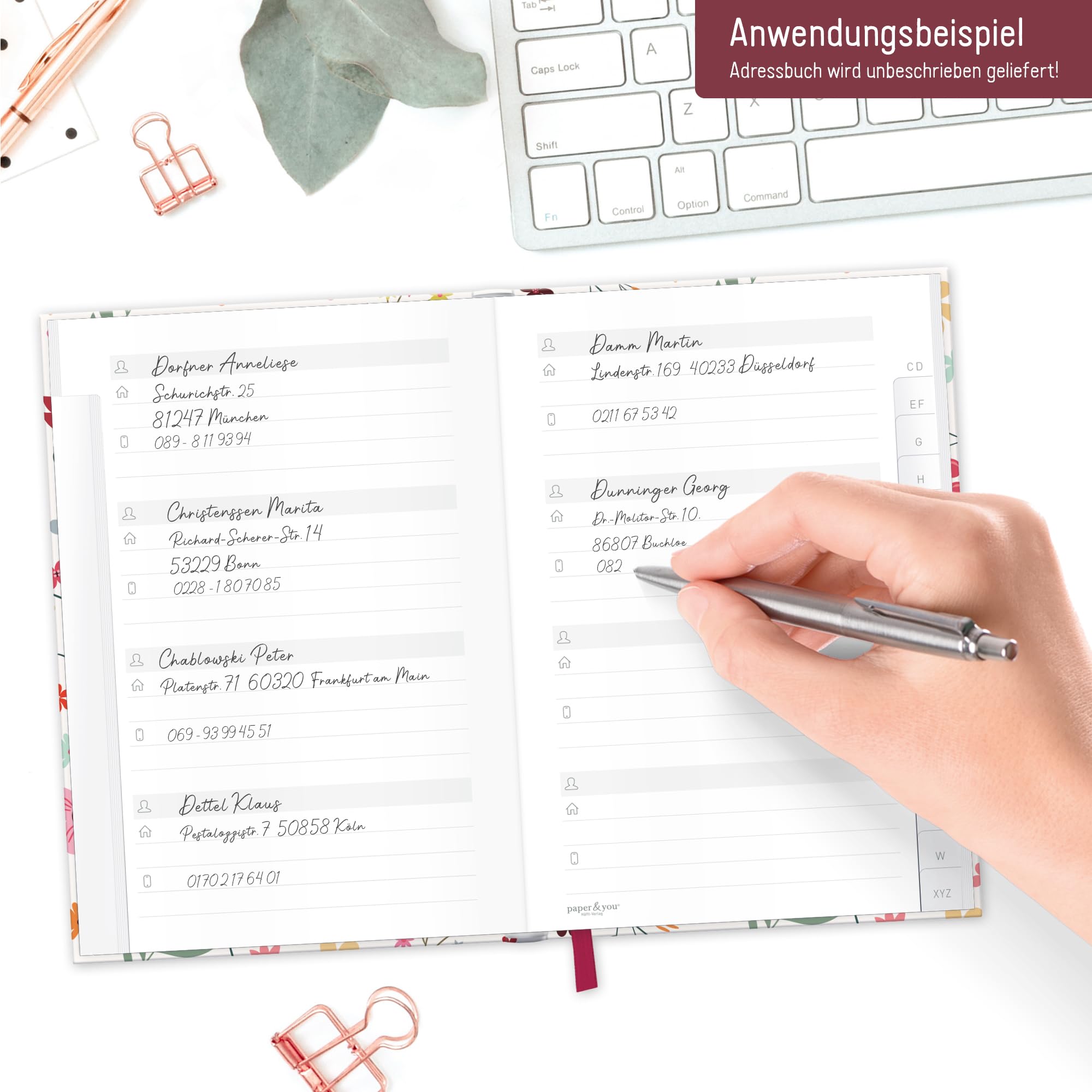 Rubrica Indirizzi Paper&you A6+ - Libro Contatti Con Registro A-Z, Compleanni, Password, Design Fiori - Foto 8