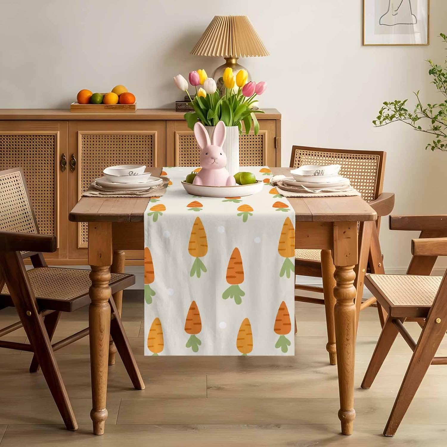 Easter Table Runner Carrot Table Runners Farmhouse Cotton Linen Seasonal Holiday Table Dresser Scarf Kitchen Dining Setting Table Decor for Dinner Party Home Indoor Outdoor 13x108 inches