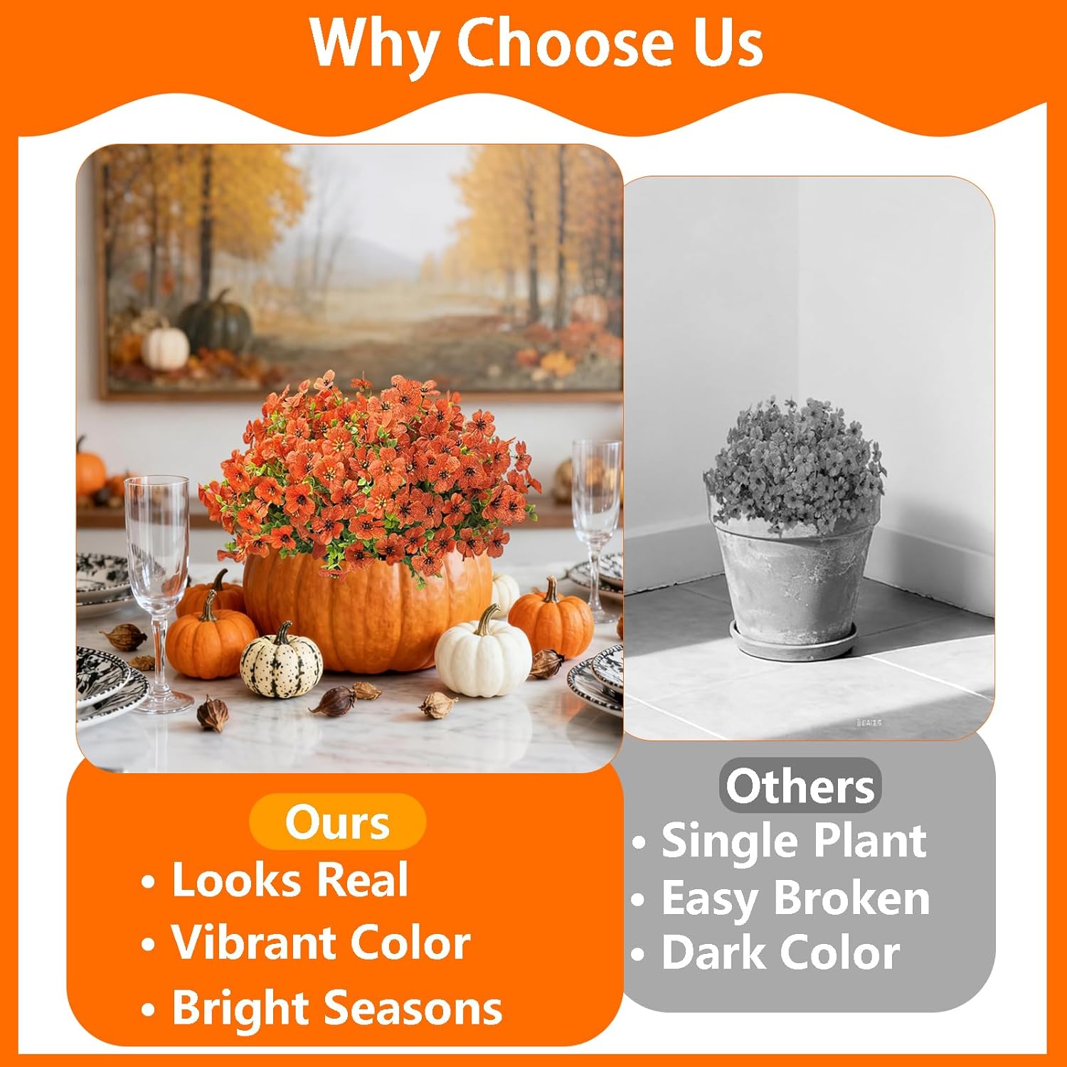 12 Bundles Artificial Flowers for Spring Summer Outdoor Decoration Fake Flowers uv Resistant Artificial Outside Flowers Faux Greenery for Porch Garden Home Patio Valentine's Day Decor (Orange) - Image 7