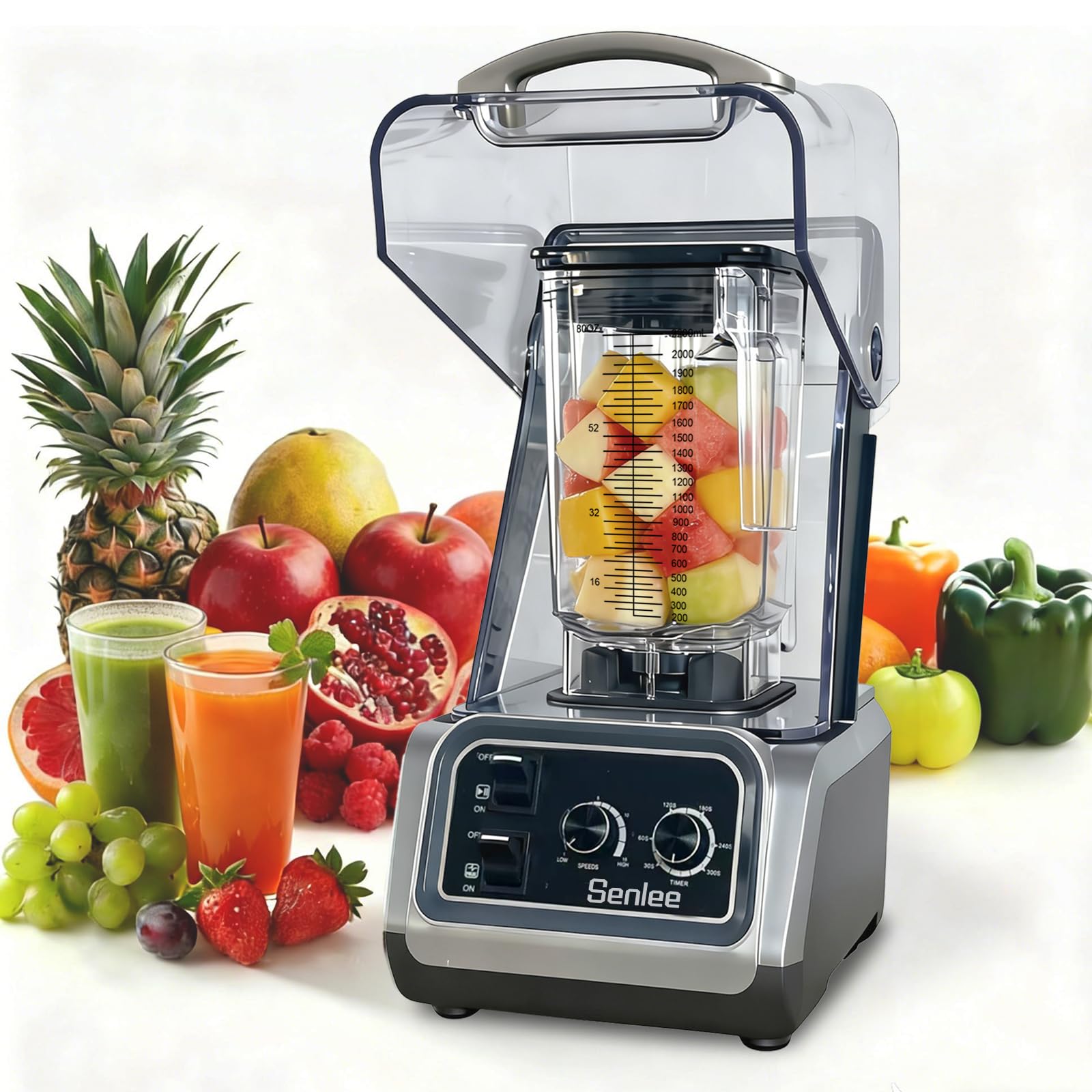 Photo 1 of Commercial Blender for Smoothies 2200W With Quiet Shield,80oz BPA-Free Pitcher for Shakes,Self-Cleaning & Ice Crush Pro,6-leaf Stainless Steel Blade,Smoothie & Shake Maker for Restaurants, Kitchens