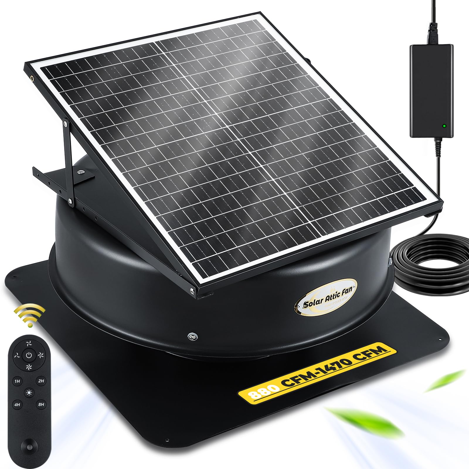 Photo 1 of Solar Attic Fan with Remote Control 40 Watt Solar Powered Attic Fan, 880-1470 CFM Roof Exhaust Fan, 5-leaf Aluminum Alloy Fan