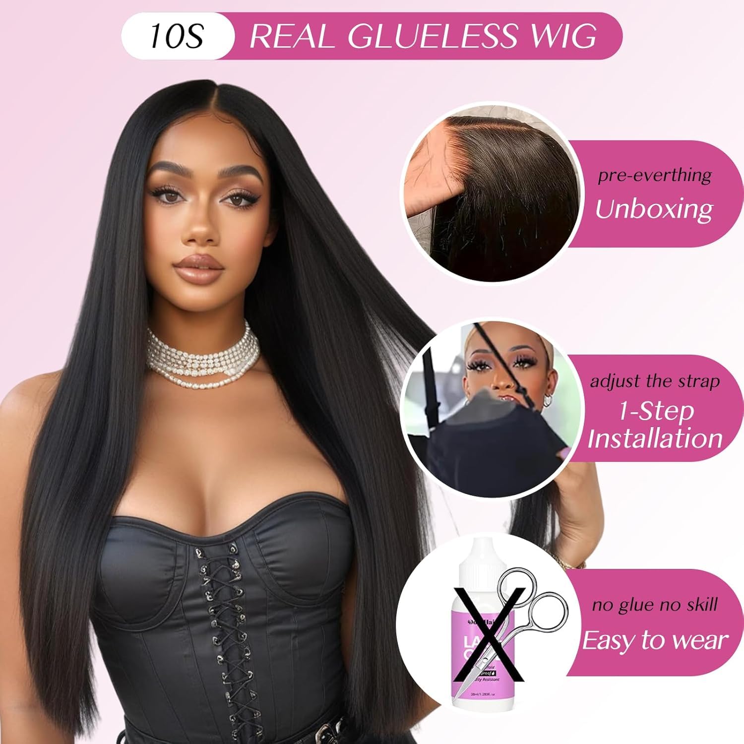 Perruque Brésilienne Cheveux Humain 200% Densité 9x6 HD Lace Straight Sans Colle Wear and Go Glueless Wig 18 Pouces