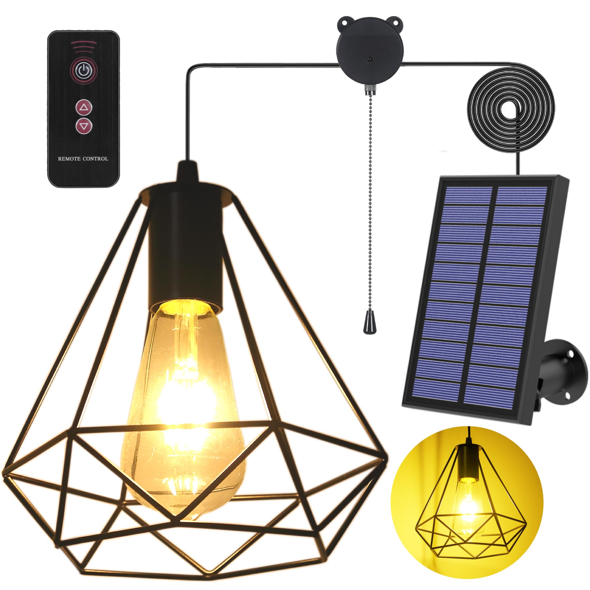 YUMAMEI Solar Pendant Light with Remote