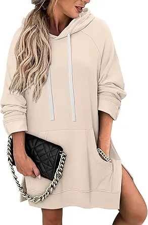 KISSMODA Women Hoodies Dress Long Sweatshirts Dress Raglan Sleeves Oversized Sweatshirts with Pocket 2025 Fall Winter Trendy