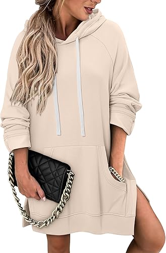 KISSMODA Women Hoodies Dress Long Sweatshirts Dress Raglan Sleeves Oversized Sweatshirts with Pocket 2025 Fall Winter Trendy