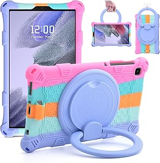 DETUOSI Silicone Case for Samsung Galaxy Tab A7 Lite 8.7 inch 2021 Model (SM-T220/T225/T227u) with Rotating Stand, Soft Lightweight Multi Angle Protective Case for Galaxy Tab A7 Lite, Dazzling Pink