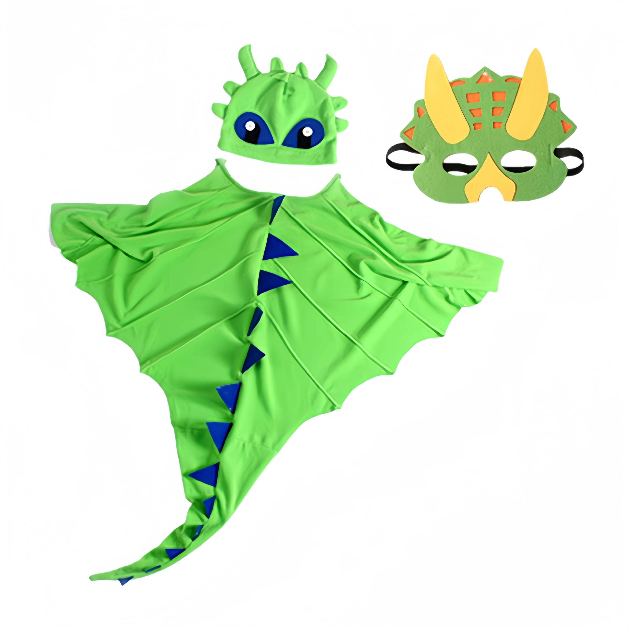Proumhang 3 piezas Disfraz de capa de dinosaurio para niños de 3 a 8 años,disfraz de dinosaurio de Halloween,capa + cubierta facial + trajes de sombrero,Verde