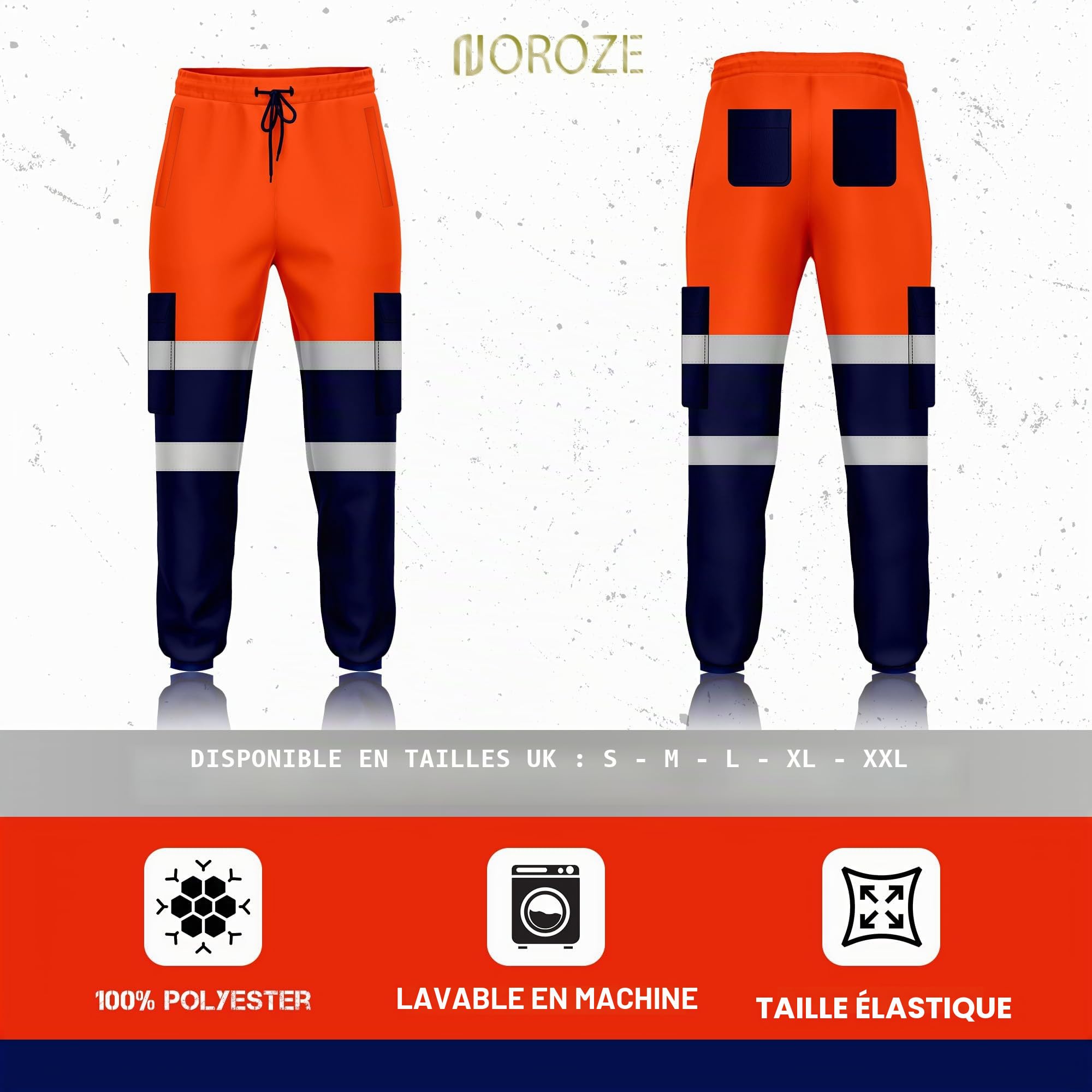 NOROZE Pantalon de Jogging Réfléchissant Haute Visibilité pour Homme avec Bande Fuorescente et Poches Latérales Haleter Pantalon de Travail pour la Construction l'artisanat et la Sécurité Haletr