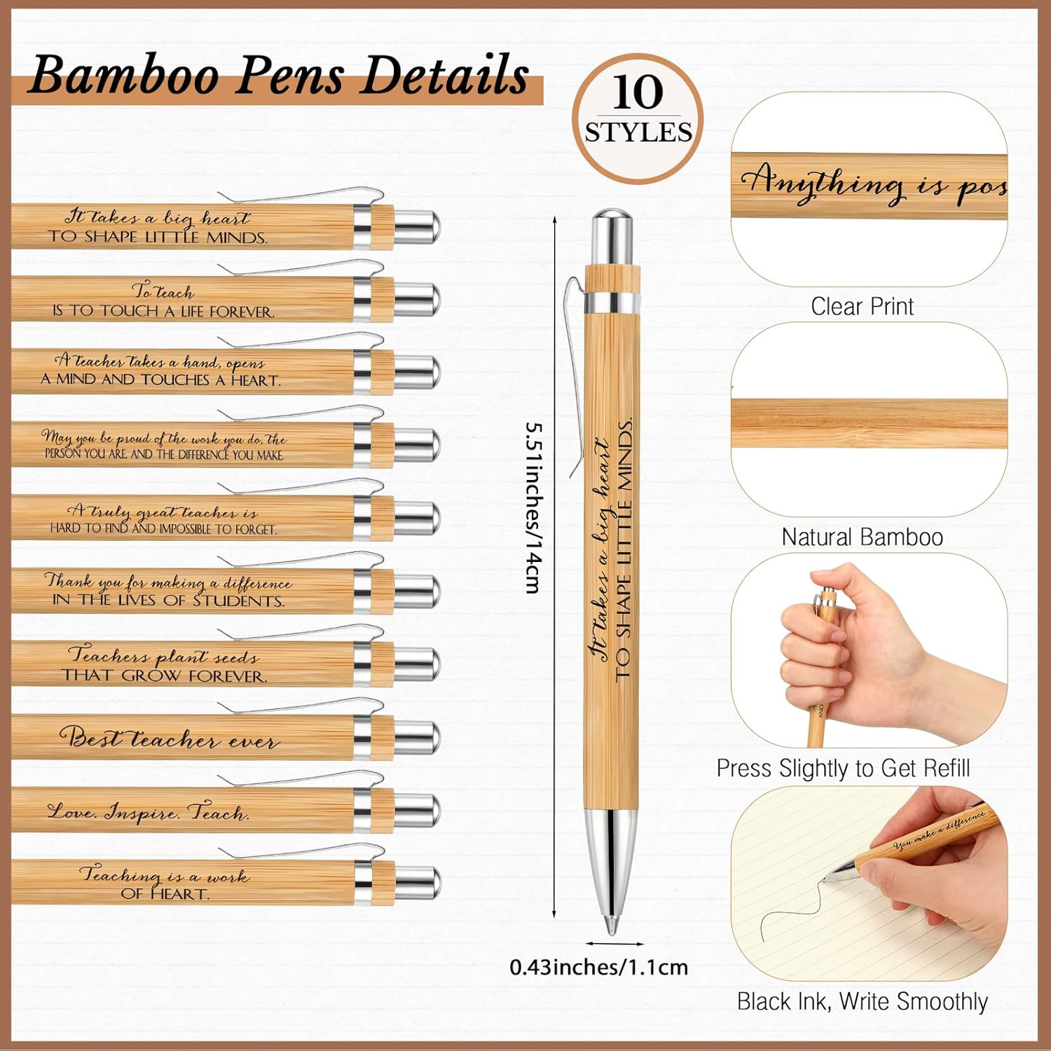 Glenmal 30 Sets Teacher Appreciation Gift for Women Spiral Notebook Thank You End of Year Gift for Teachers from Students Inspirational Journal with Bamboo Pens for Office Employee Supplies
